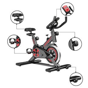 Bicicleta ergométrica spinning preta e vermelha com monitor - foto 3