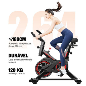 Bicicleta ergométrica spinning preta e vermelha com monitor - foto 8