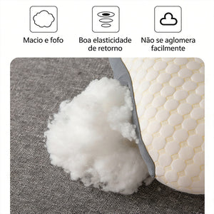 Detalhe do enchimento macio do DuoComfort com ícones de maciez e elasticidade