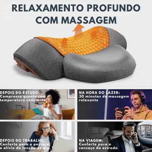 Travesseiro NeckCalm com aquecimento e quatro situações de uso: estudo, lazer, trabalho e viagem