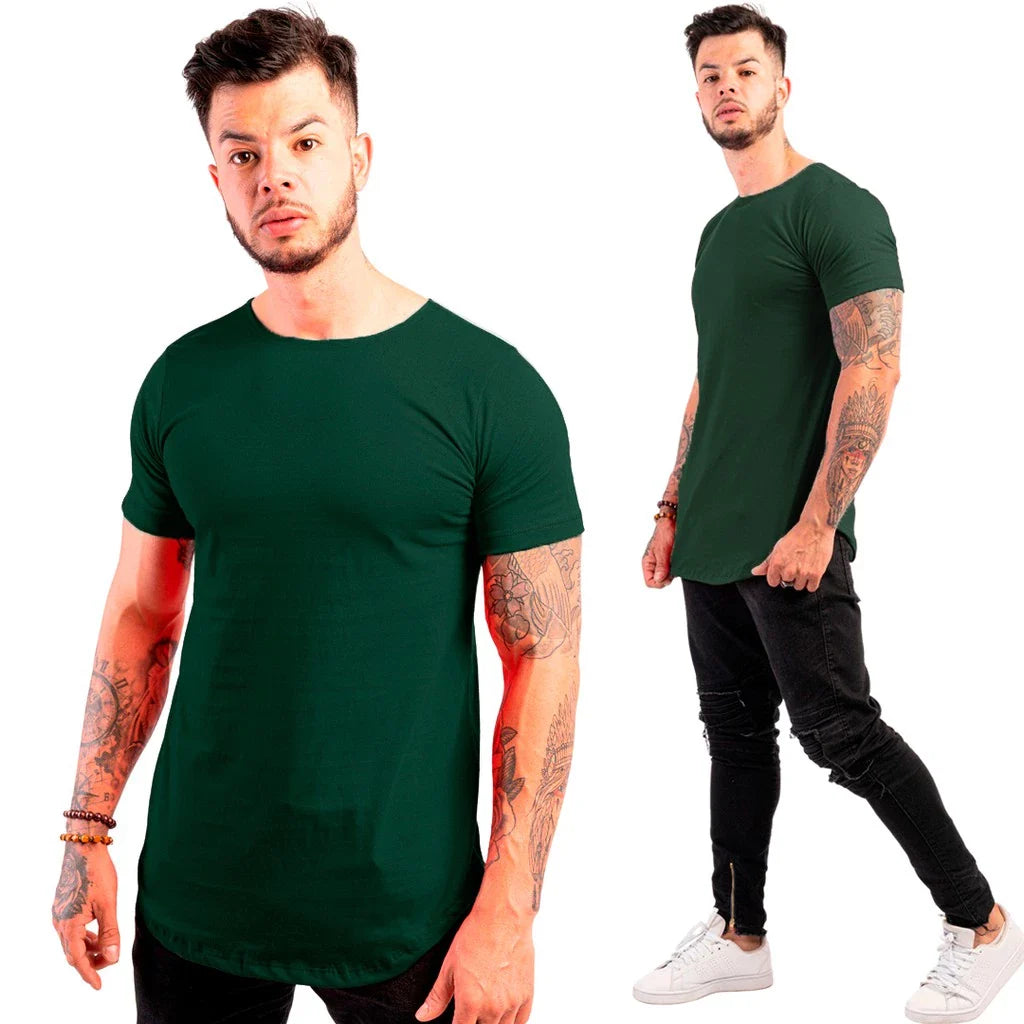 Kit com 3 Camisetas Masculinas Long Line Lisa