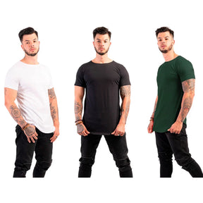 Kit com 3 Camisetas Masculinas Long Line Lisa