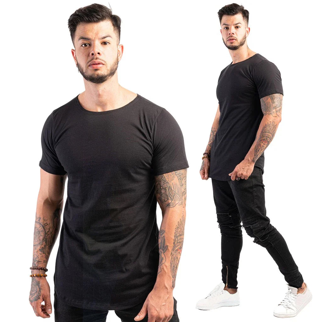 Kit com 3 Camisetas Masculinas Long Line Lisa