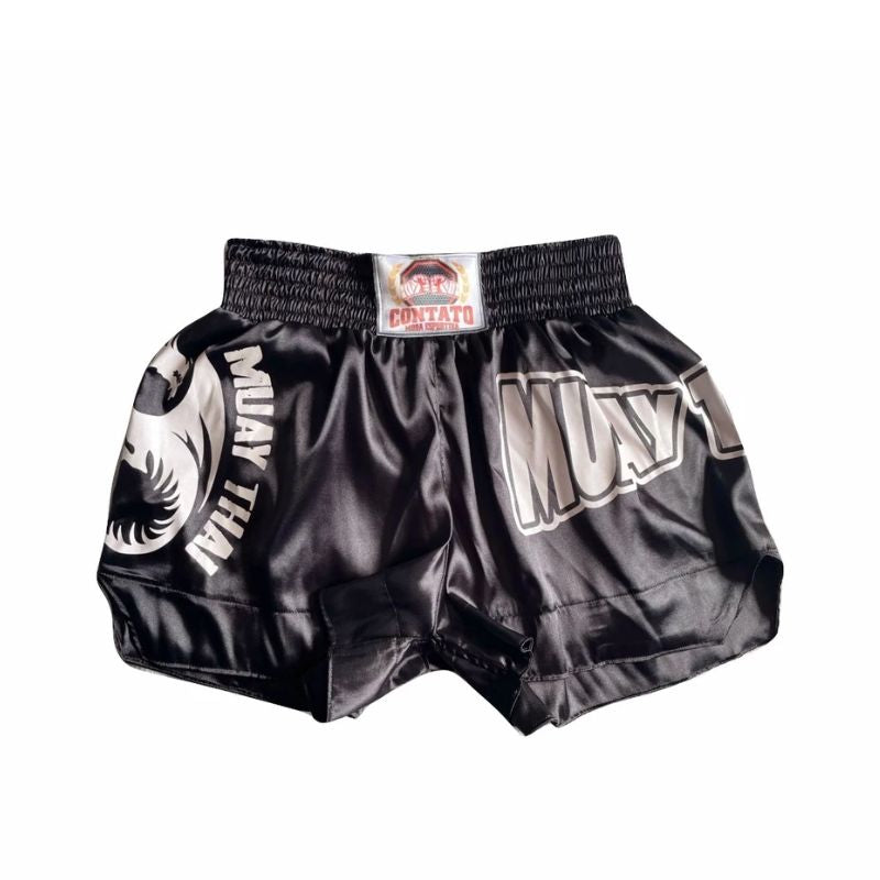 Short Muay Thai PowerMuay - Cetim Premium e Alta Performance Preto