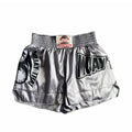 Short Muay Thai PowerMuay - Cetim Premium e Alta Performance Prata
