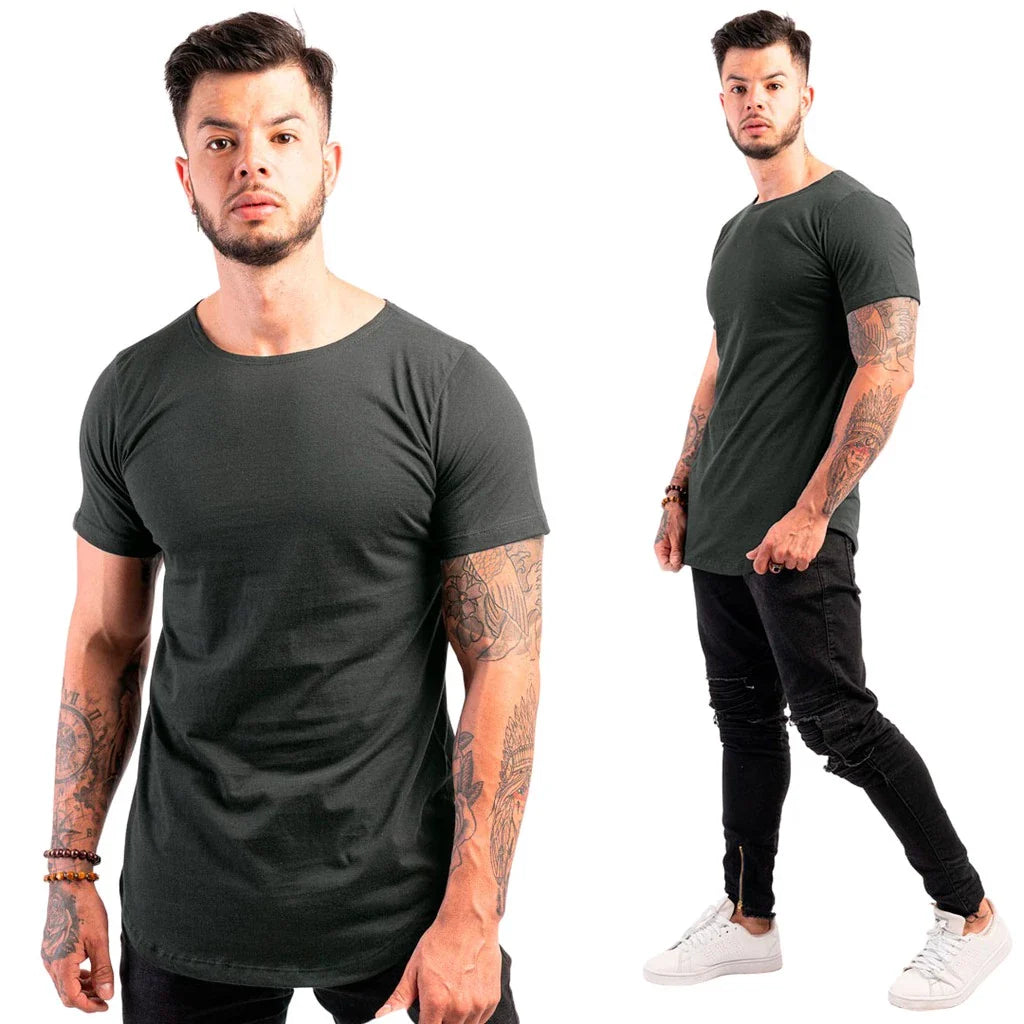 Kit com 3 Camisetas Masculinas Long Line Lisa