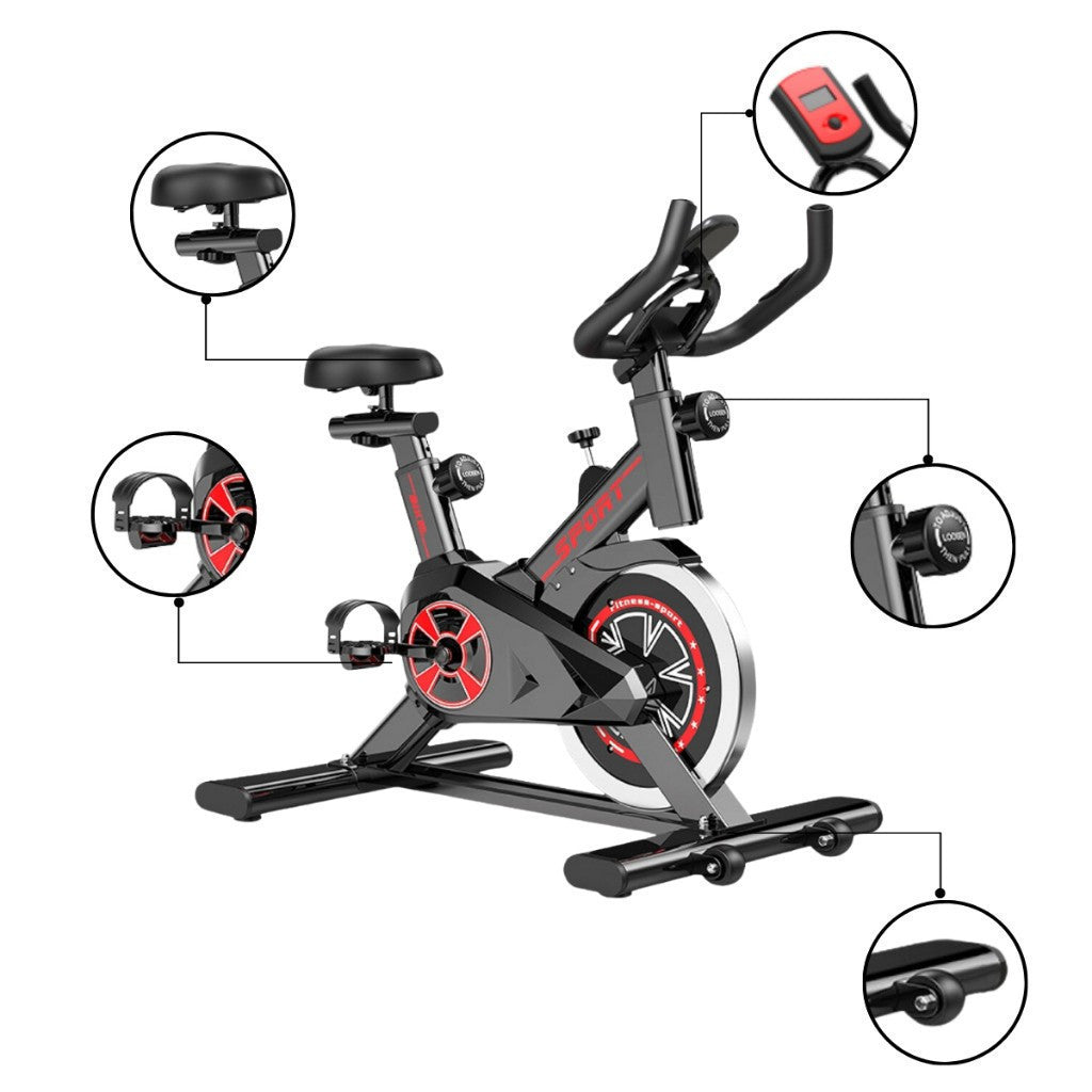 Bicicleta ergométrica spinning preta e vermelha com monitor - foto 3