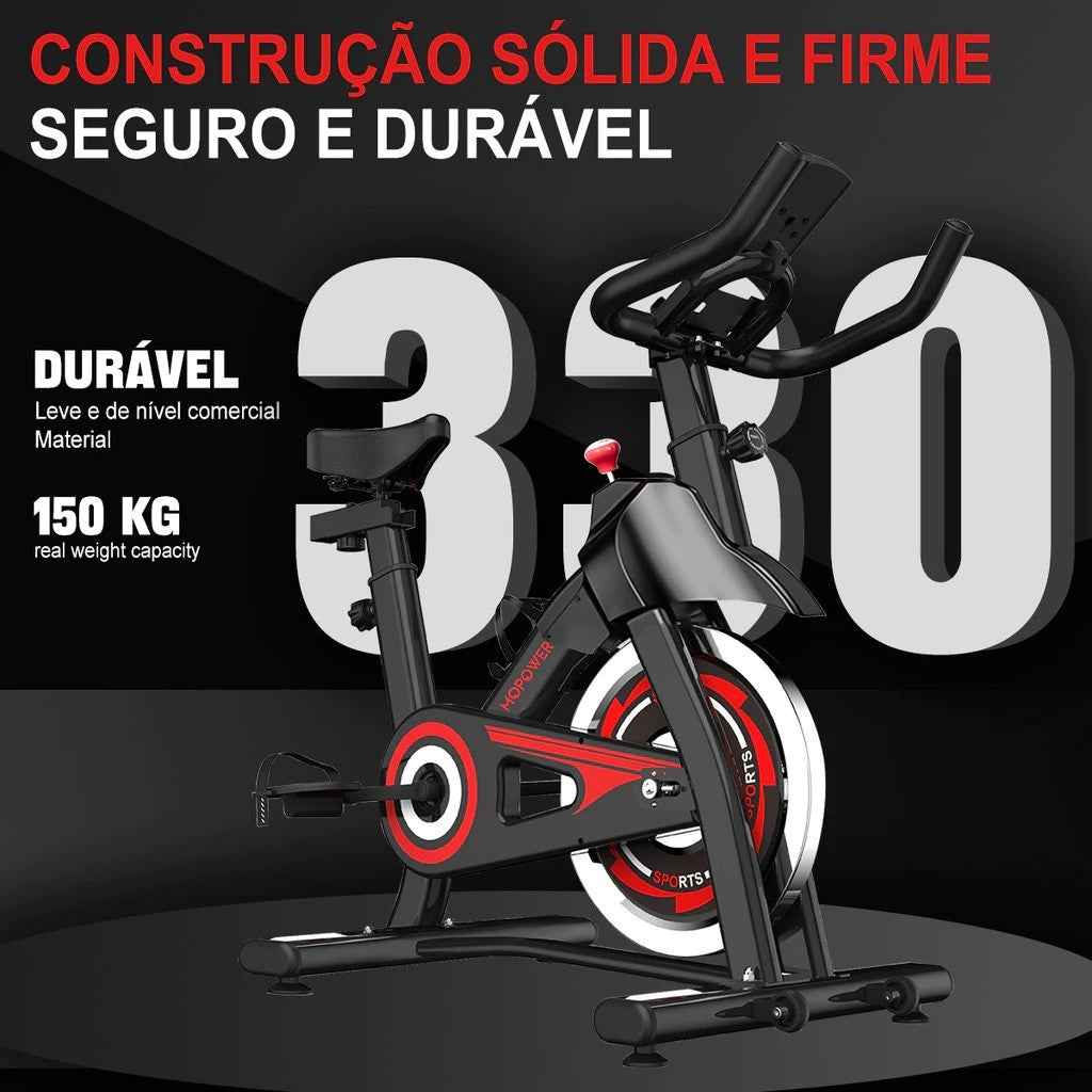 Bicicleta ergométrica spinning com monitor e suporte para celular