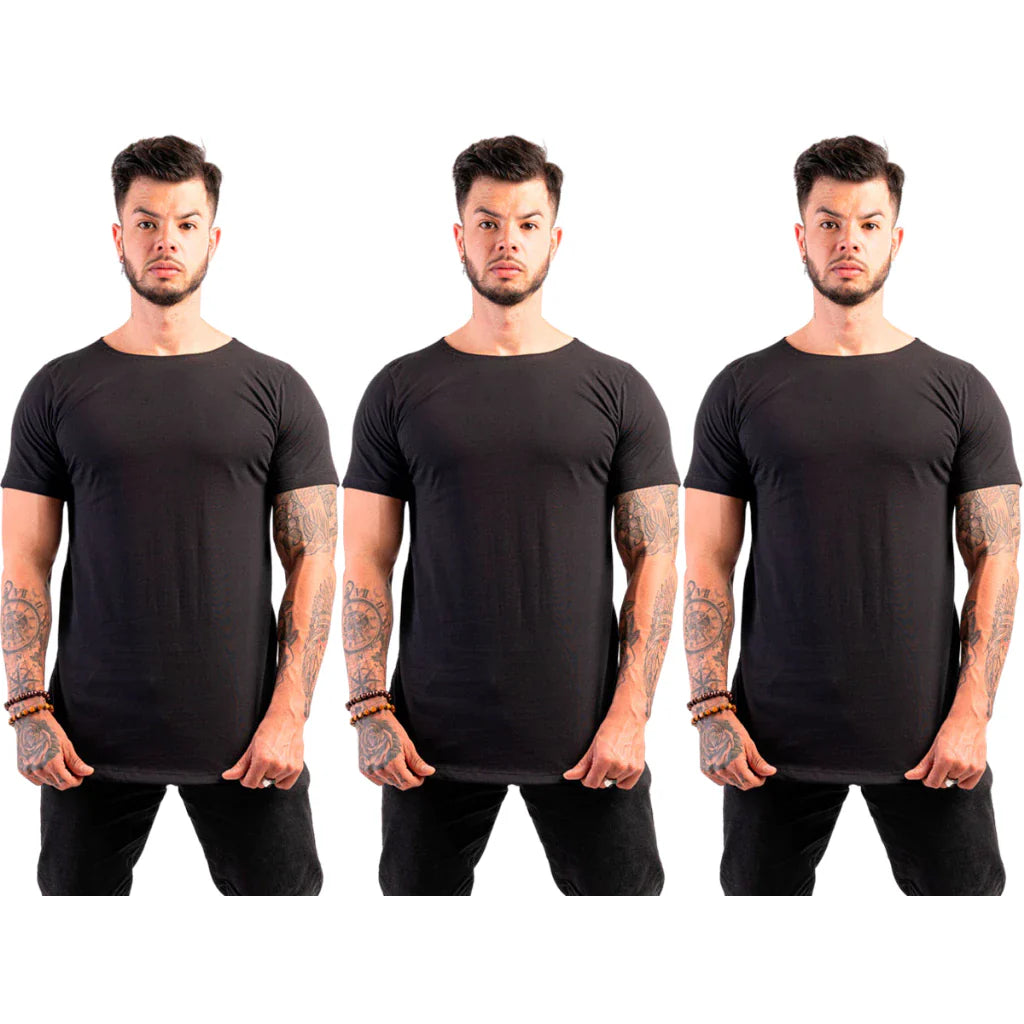 Kit com 3 Camisetas Masculinas Long Line Lisa