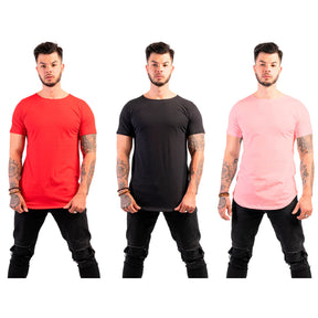 Kit com 3 Camisetas Masculinas Long Line Lisa