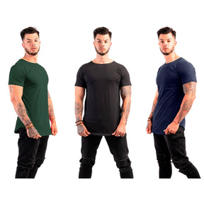 Kit com 3 Camisetas Masculinas Long Line Lisa