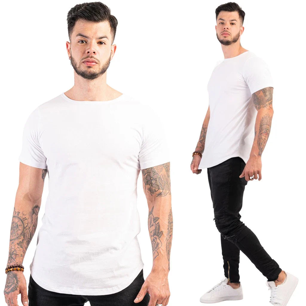 Kit com 3 Camisetas Masculinas Long Line Lisa