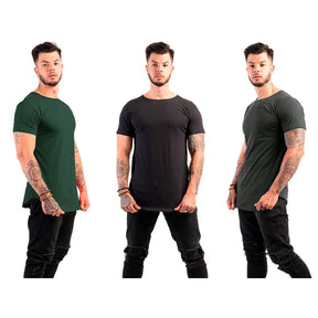 Kit com 3 Camisetas Masculinas Long Line Lisa