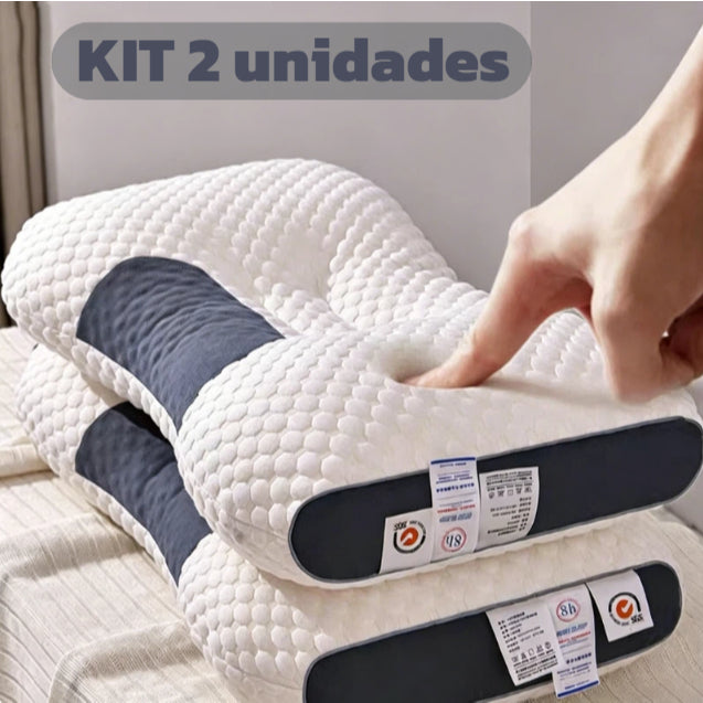 Kit com 2 travesseiros ortopédicos cervicais DuoComfort em tecido texturizado bege e cinza