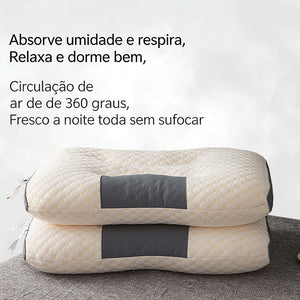 Travesseiros DuoComfort com tecido respirável e ilustração de circulação de ar