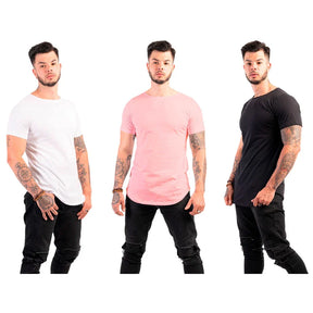 Kit com 3 Camisetas Masculinas Long Line Lisa