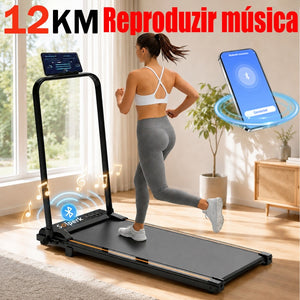 Esteira elétrica dobrável preta com Bluetooth