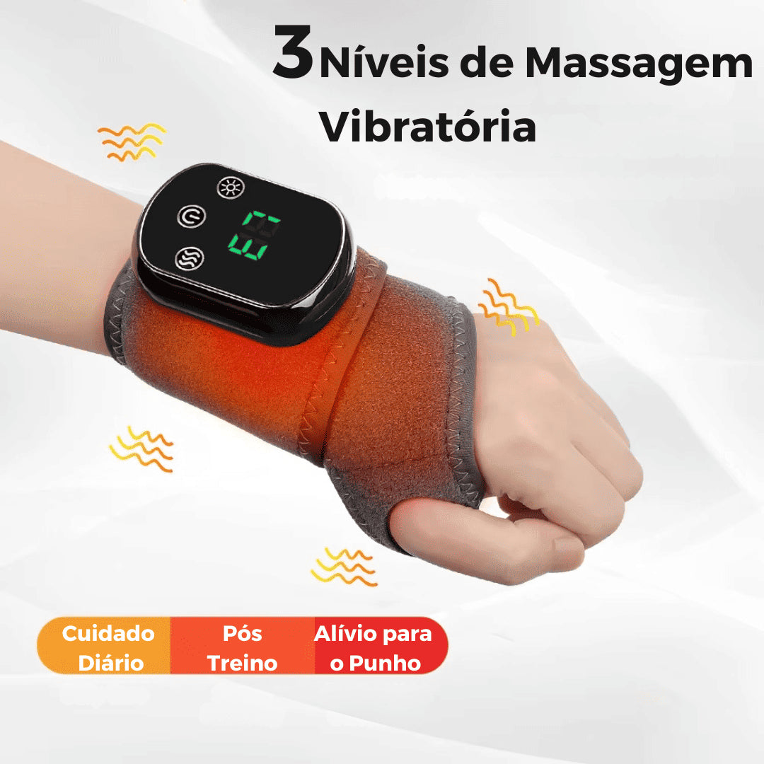Munhequeira FlexPulse no punho com visor digital mostrando o nível de vibração