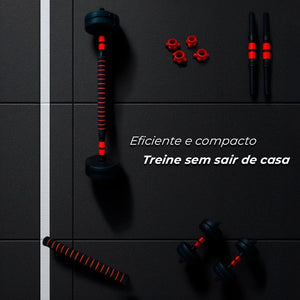 Kit de halteres ajustáveis com anilhas e barra longa - foto 5