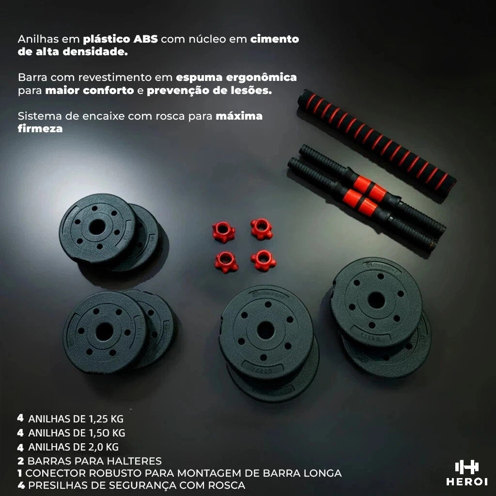 Kit de halteres ajustáveis com anilhas e barra longa - foto 6