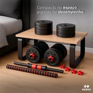 Kit de halteres ajustáveis com anilhas e barra longa - foto 7