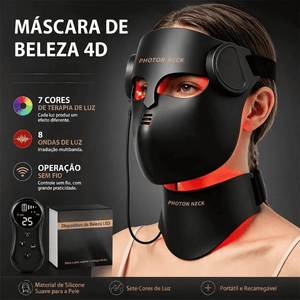 Máscara facial de LED LuminaCell 4D com destaque para as 7 cores de terapia de luz e operação sem fio