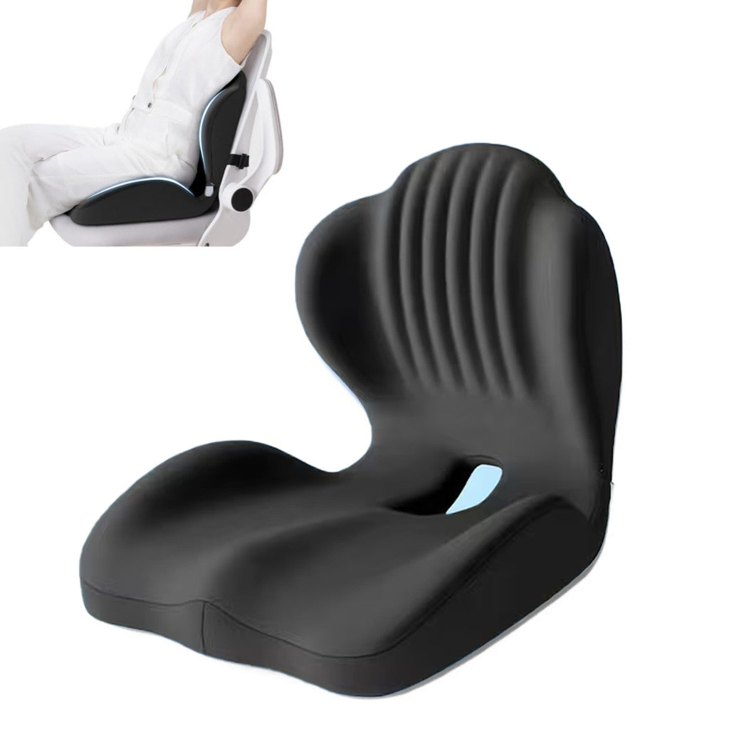 Almofada ortopédica ergonômica PostureSeat preta com encosto lombar e assento