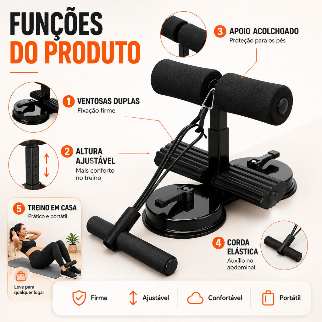Suporte para abdominal com ventosa preto fixado no chão