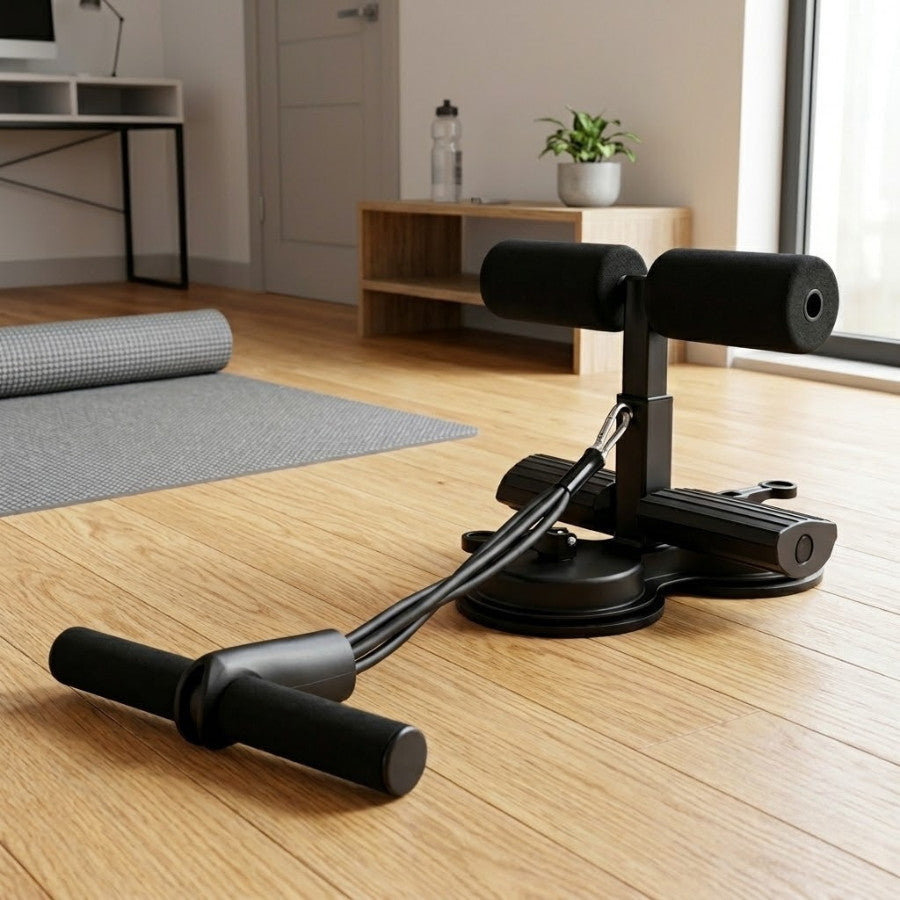 Suporte para abdominal com ventosa preto fixado no chão - foto 5